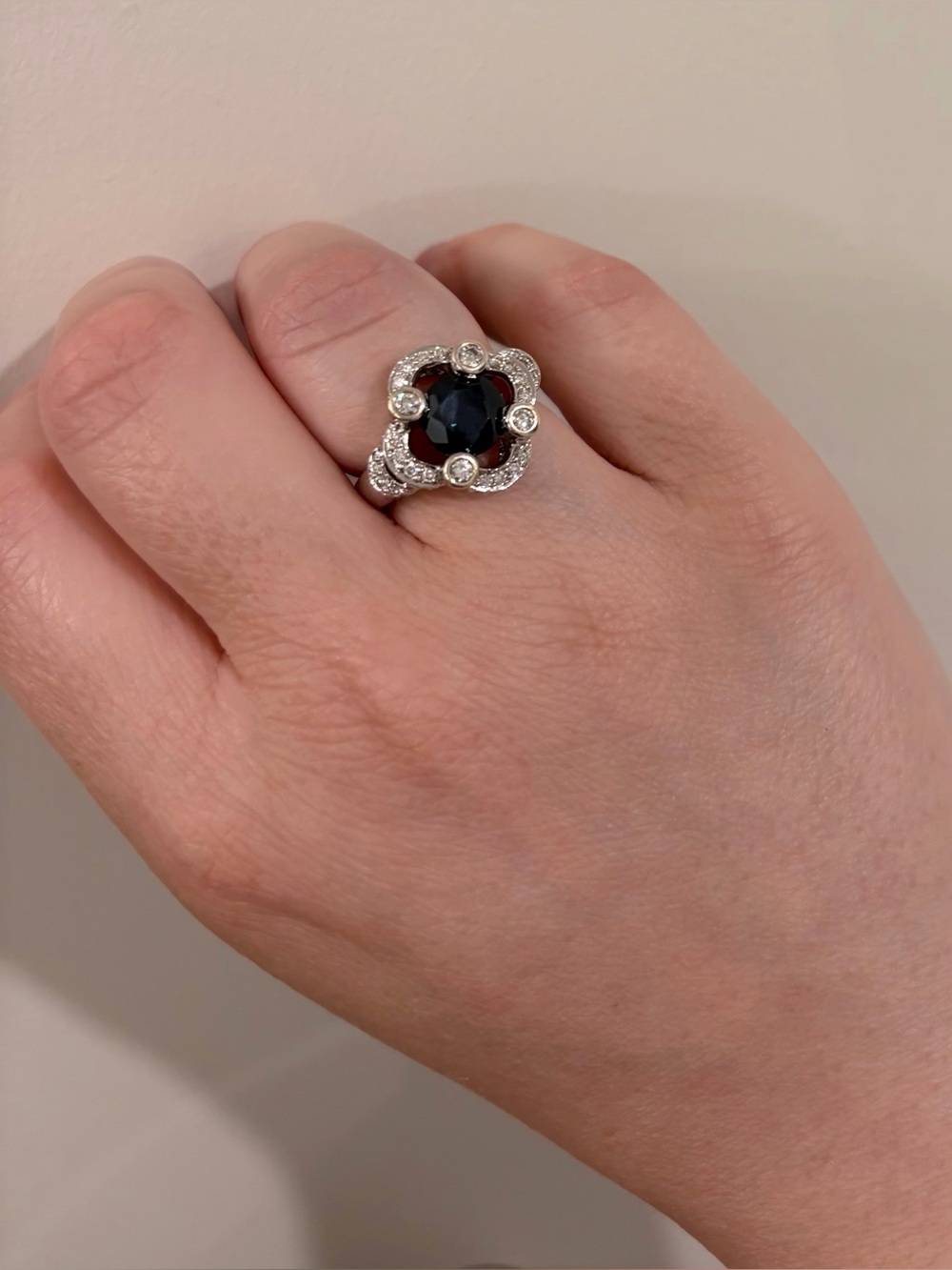 Custom Made Elegant Blue Sapphire and Diamond Halo Ring